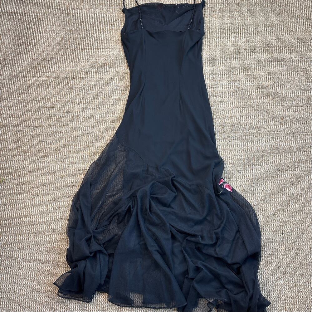 🌸 Dress Barn Embroidered Beaded Cherry Blossom Maxi Dress | Size S | Black - Picture 7 of 11